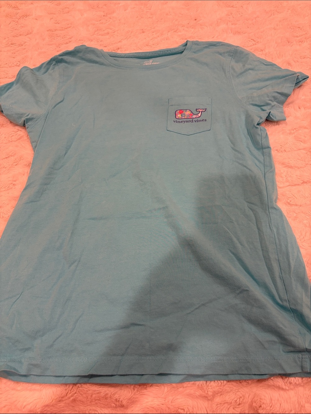 Vineyard Vines Women's Light Blue Pocket Tee with Whale Logo